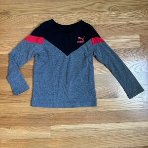 Puma Long-Sleeve Colorblock Tee in Black, Gray & Pink